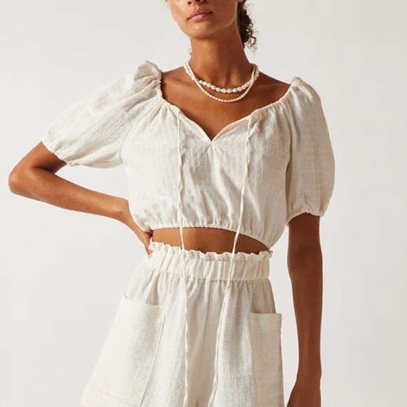 Casa RakiRosa Blouse and Shorts Organic Cotton Set in Cream Size XS